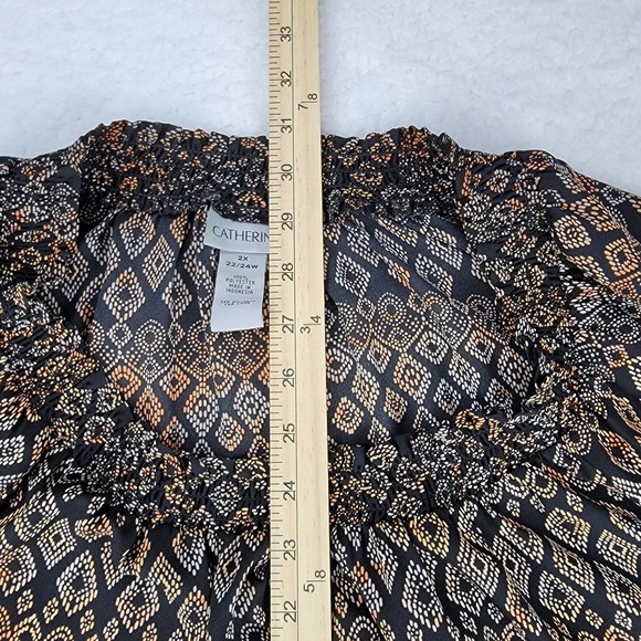 Catherines Top Womens 2X 22/24W 3/4 Sleeve Blouse All Over Geometric Shapes - Picture 5 of 9